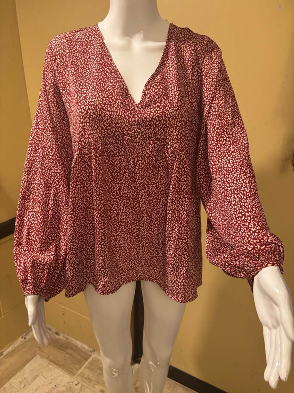 Umgee Red Printed V-Neck Balloon Sleeve Tunic
